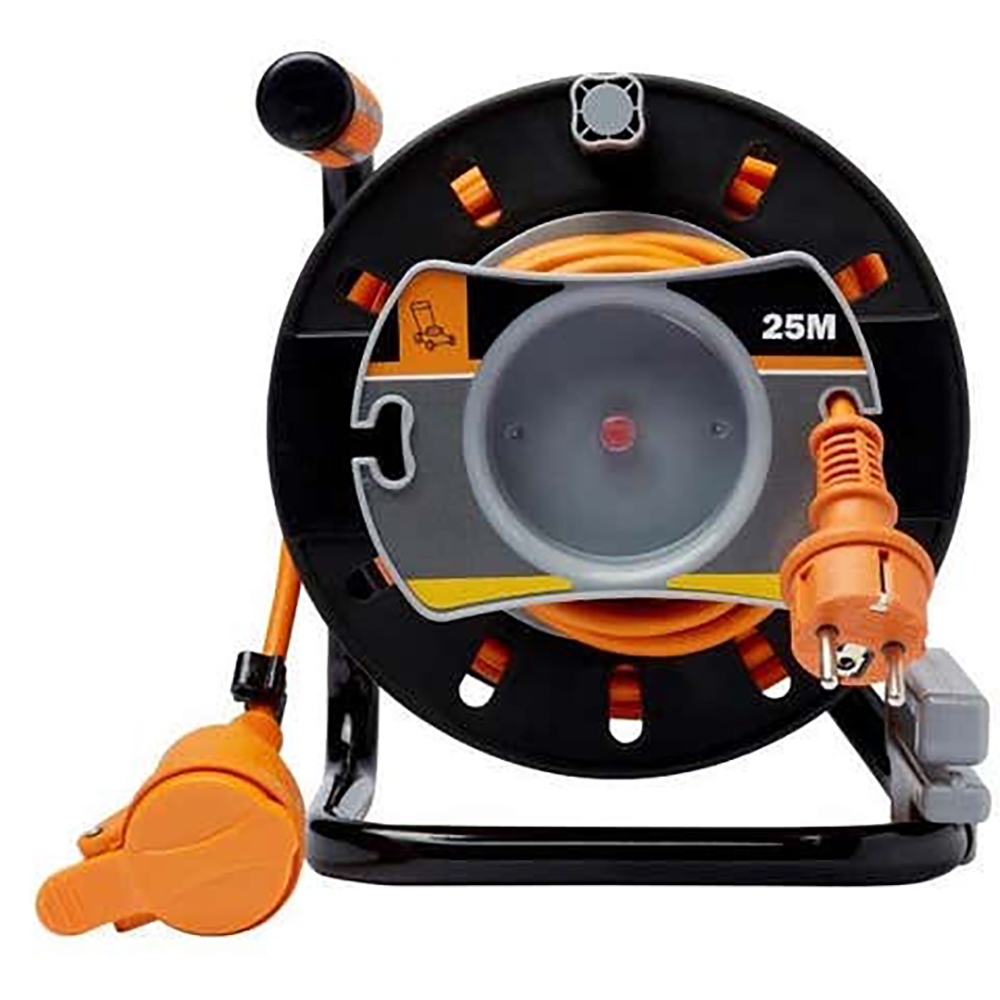 Prelungitor DIALL h05vvf, 1 priza Schuko, 22 m + 3 m prelungire, 1.5 mm, cu tambur, negru portocaliu