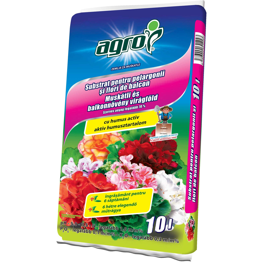 Substrat pentru muscate si flori de balcon Agro Cs, 10 L