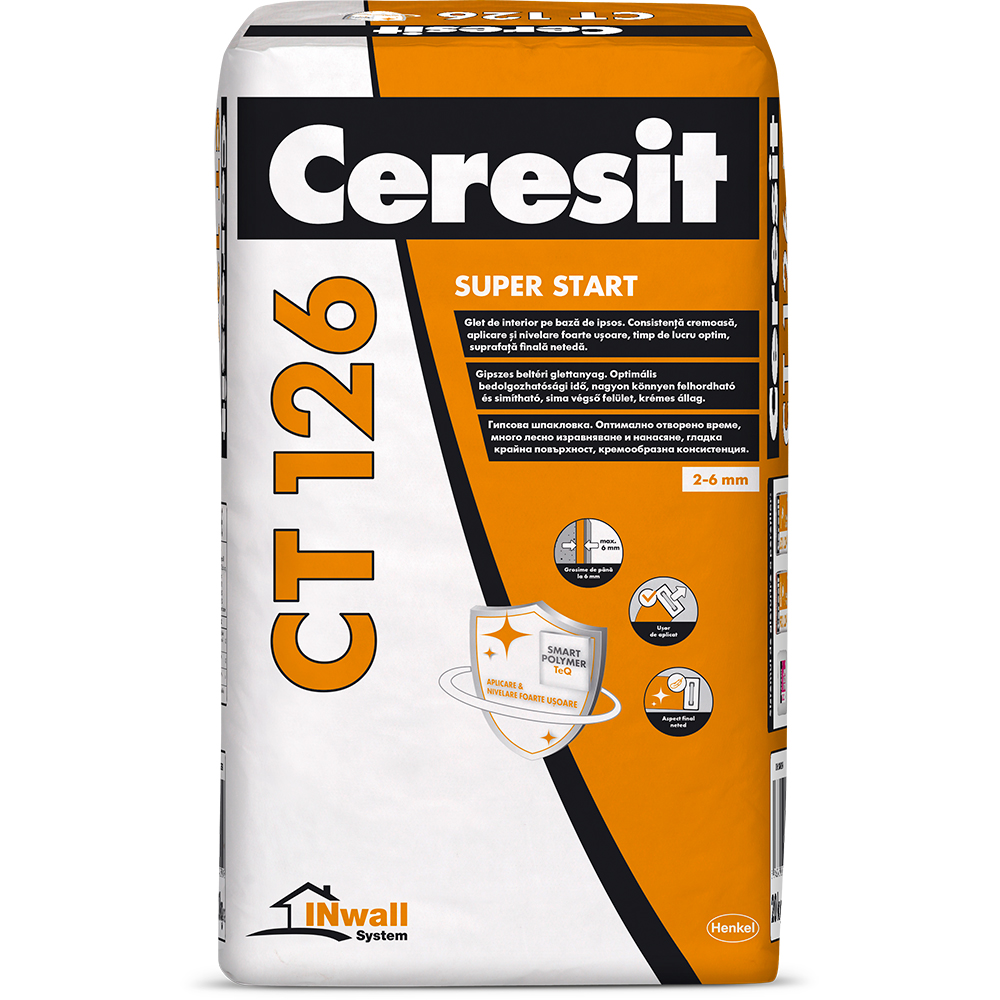 Glet pentru nivelare Ceresit CT 126, pe baza de ipsos, interior, 20 kg 