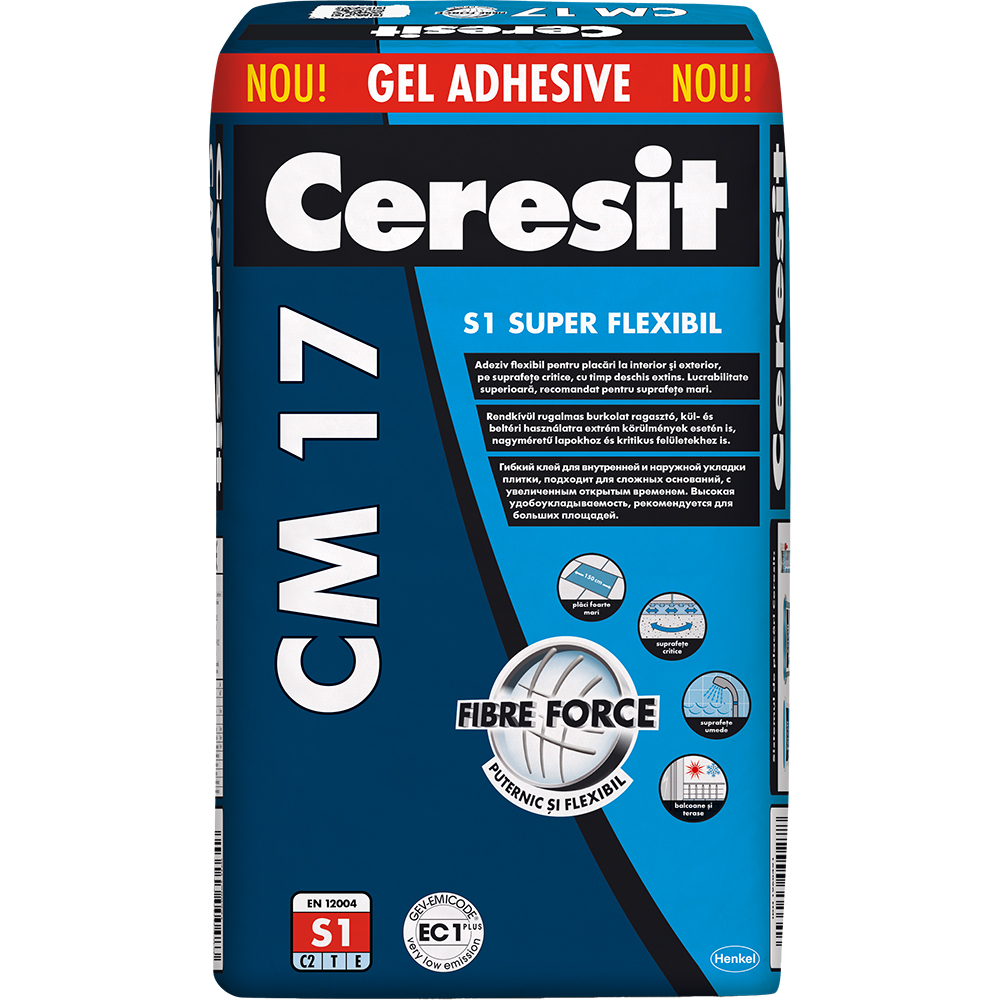 Adeziv super flexibil pentru gresie si faianta CERESIT CM 17, gri, interior/exterior, 25 kg