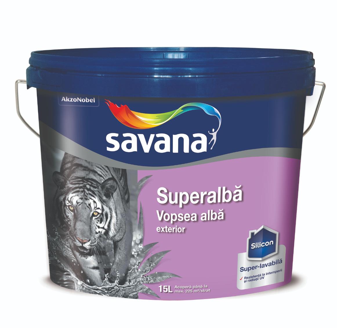 Vopsea super-lavabila exterior Savana Silicon, superalba, 15l