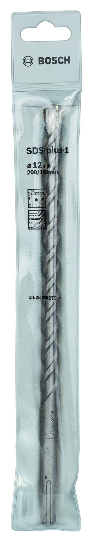 Burghiu SDS-Plus-1 Bosch, 12 x 200/260 mm, otel aliat, gri metalizat