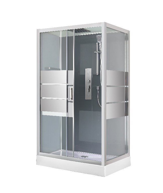 Cabina dus hidromasaj standard GOODHOME Beloya, dreptunghiulara, profil metalic, sticla securizata, 120 x 80 x 220 cm, alb/gri