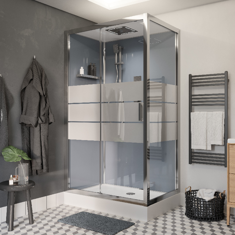 Cabina dus hidromasaj standard GOODHOME Beloya, dreptunghiulara, profil metalic, sticla securizata, 120 x 80 x 220 cm, alb/gri