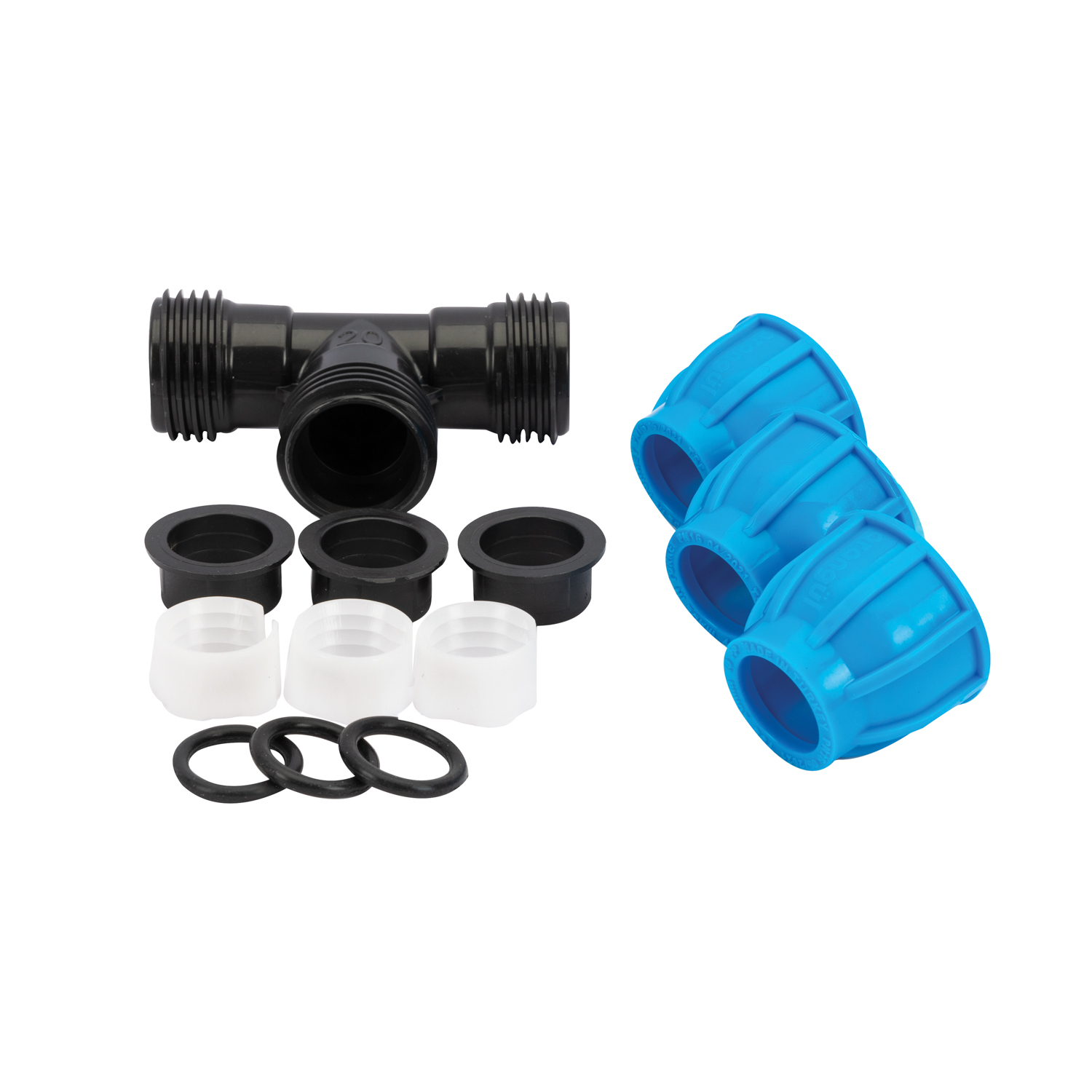 Teu compresiune egal PEHD, 20mm, polipropilena, negru-albastru