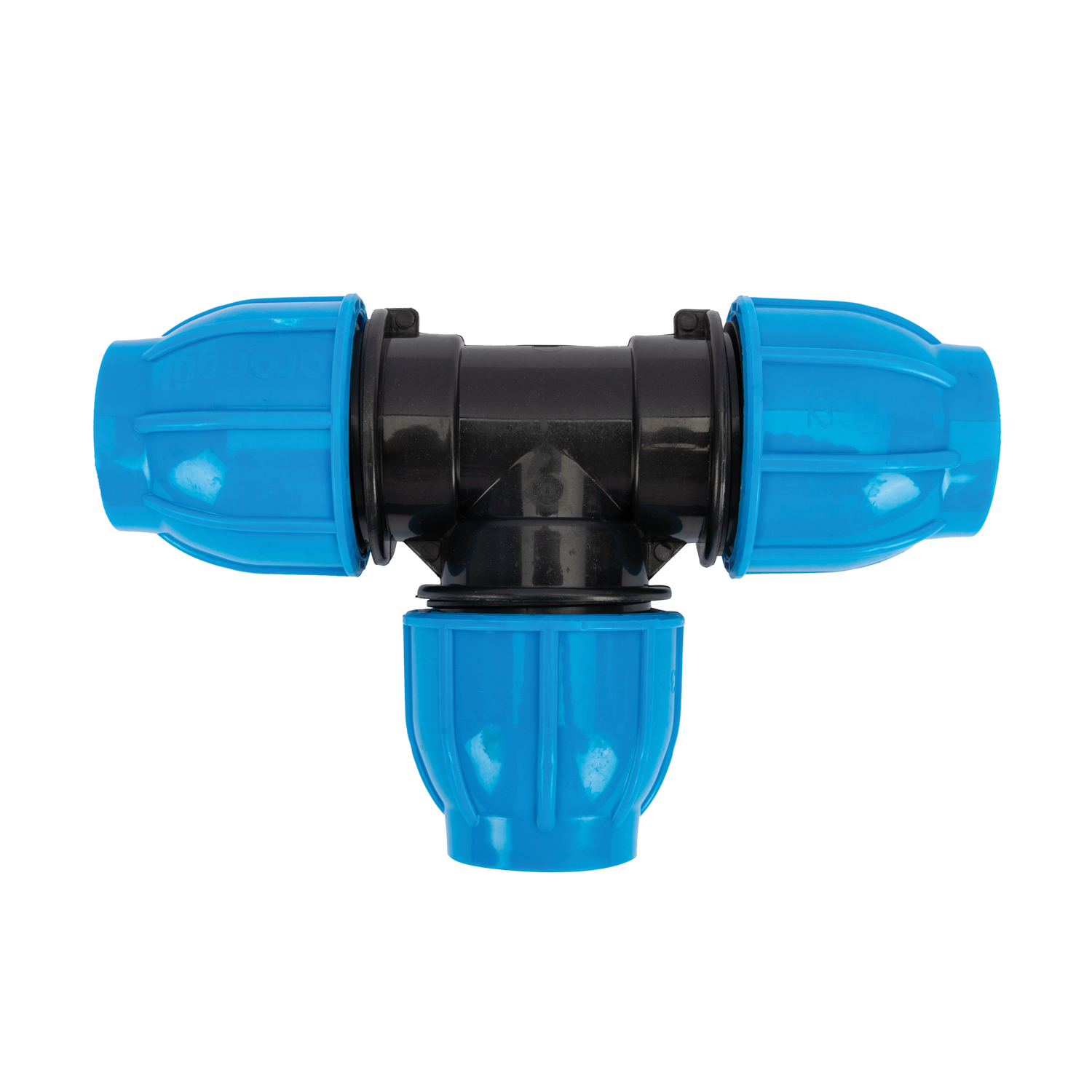 Teu compresiune egal PEHD, 32mm, filet , polipropilena, negru-albastru