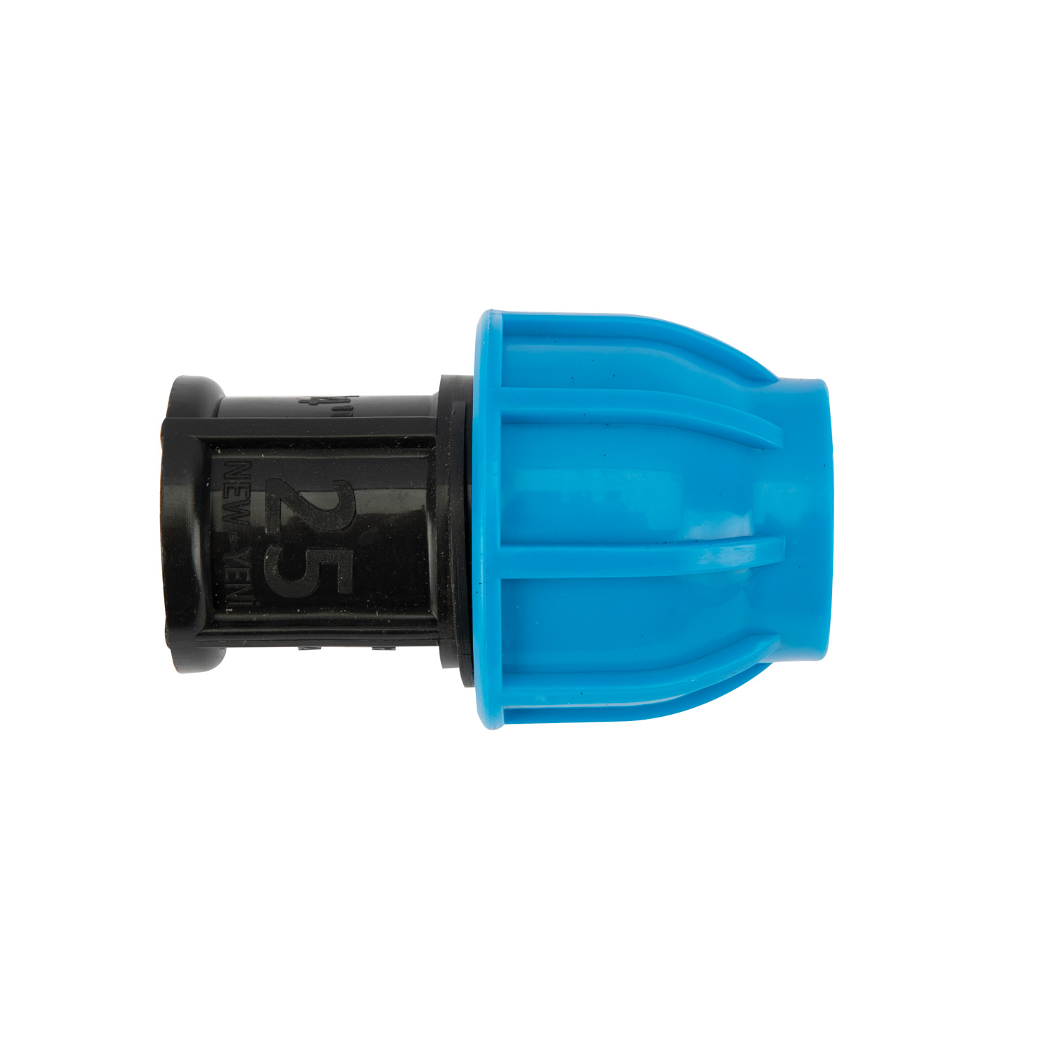 Racord compresiune egal PEHD, 25mm, filet interior, 3/4", polipropilena, negru-albastru