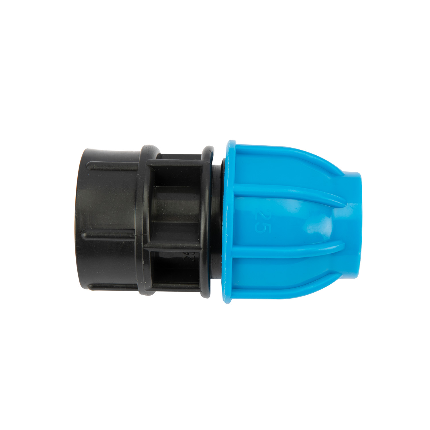 Racord compresiune egal PEHD, 25mm, filet interior, 1", polipropilena, negru-albastru
