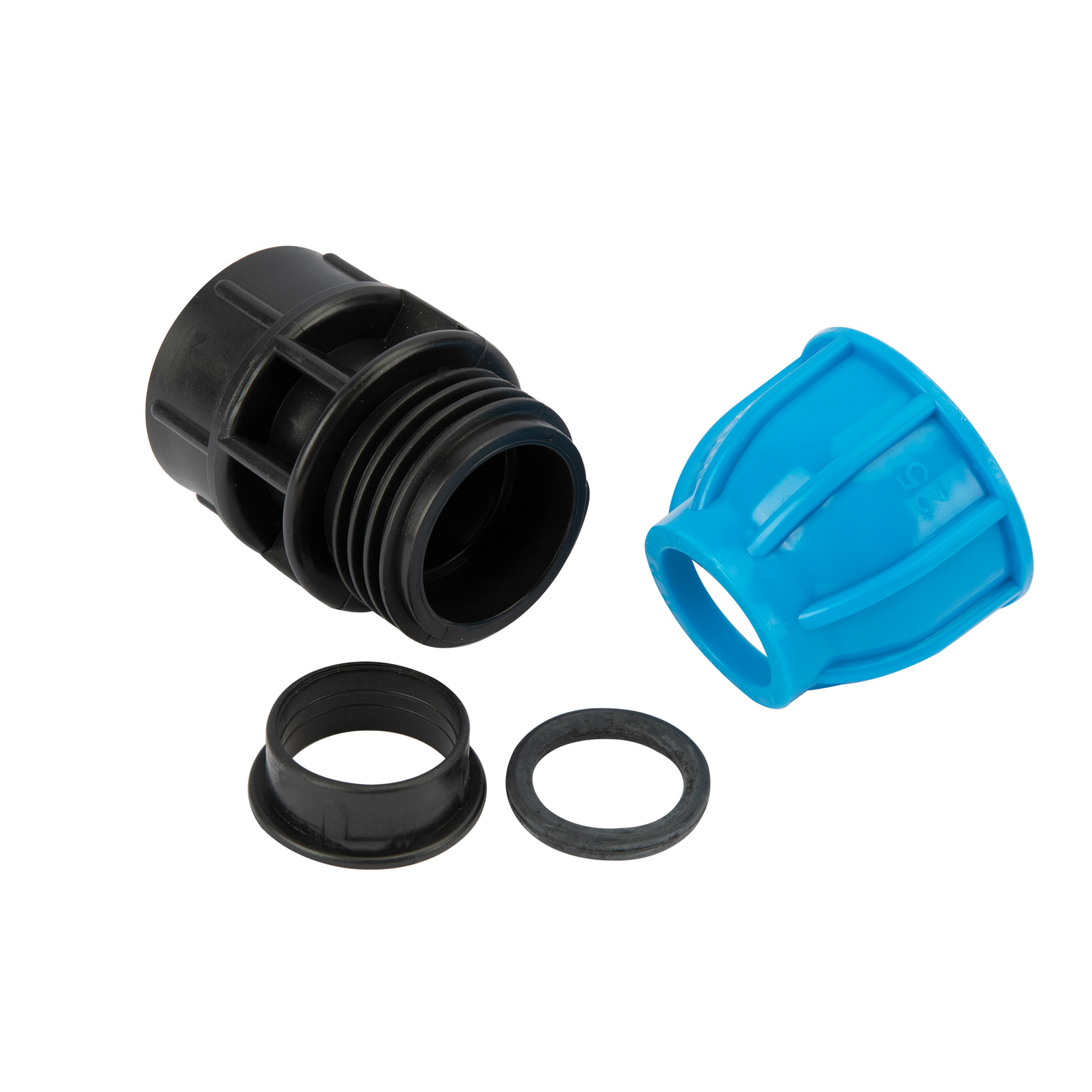 Racord compresiune egal PEHD, 25mm, filet interior, 1", polipropilena, negru-albastru