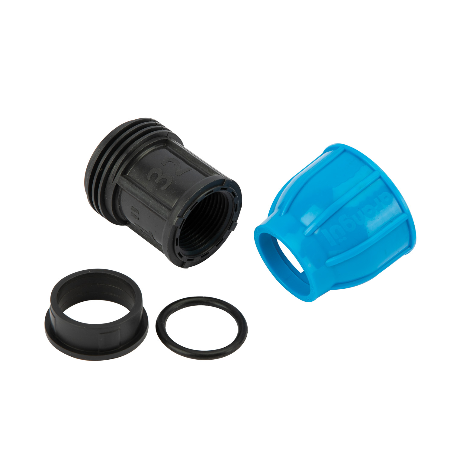 Racord compresiune egal PEHD, 32mm, filet interior, 1", polipropilena, negru-albastru