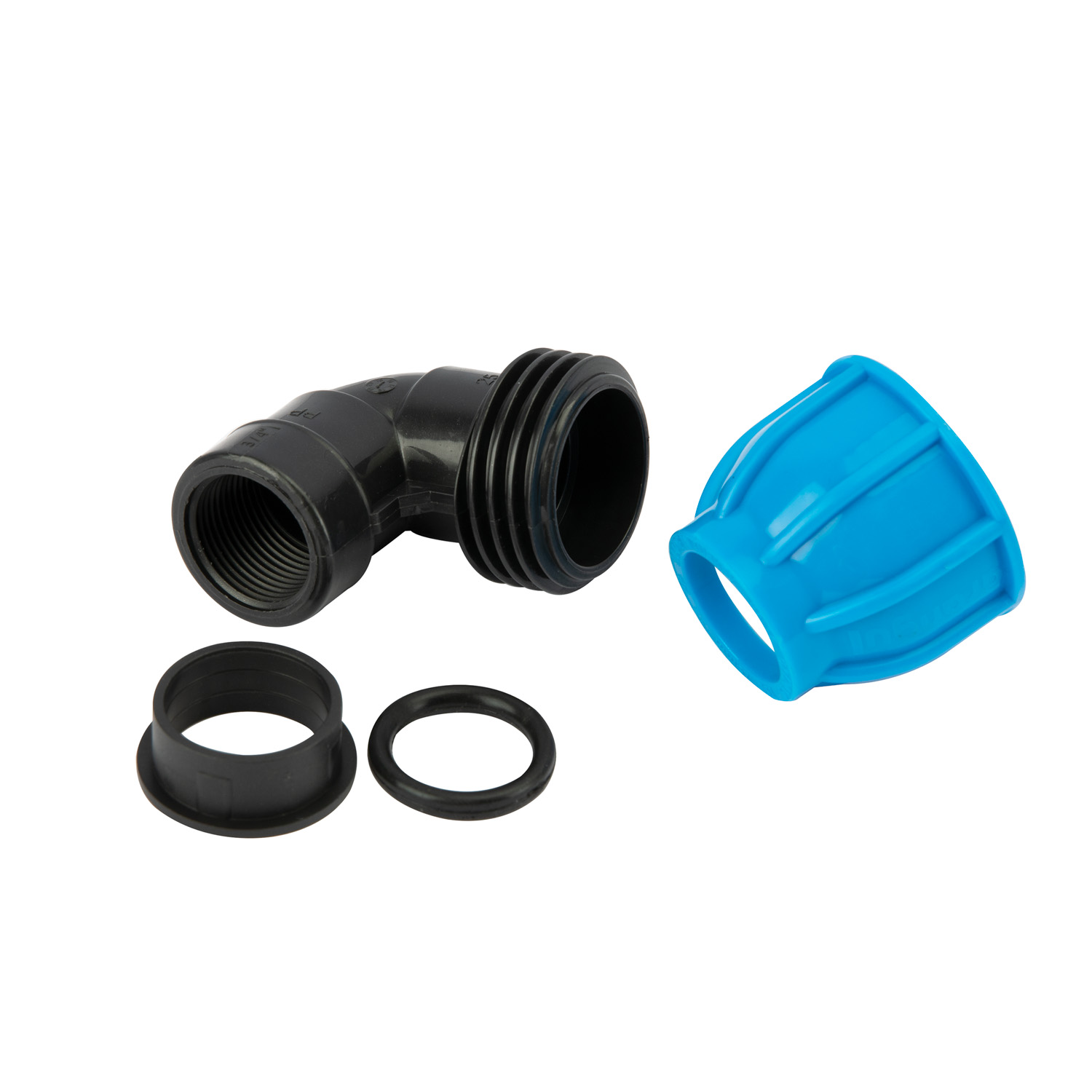 Cot compresiune PEHD, 25mm, filet interior, 3/4", polipropilena, negru-albastru