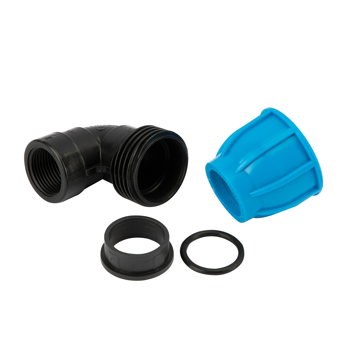 Cot compresiune PEHD, 32mm, filet interior, 1", polipropilena, negru-albastru