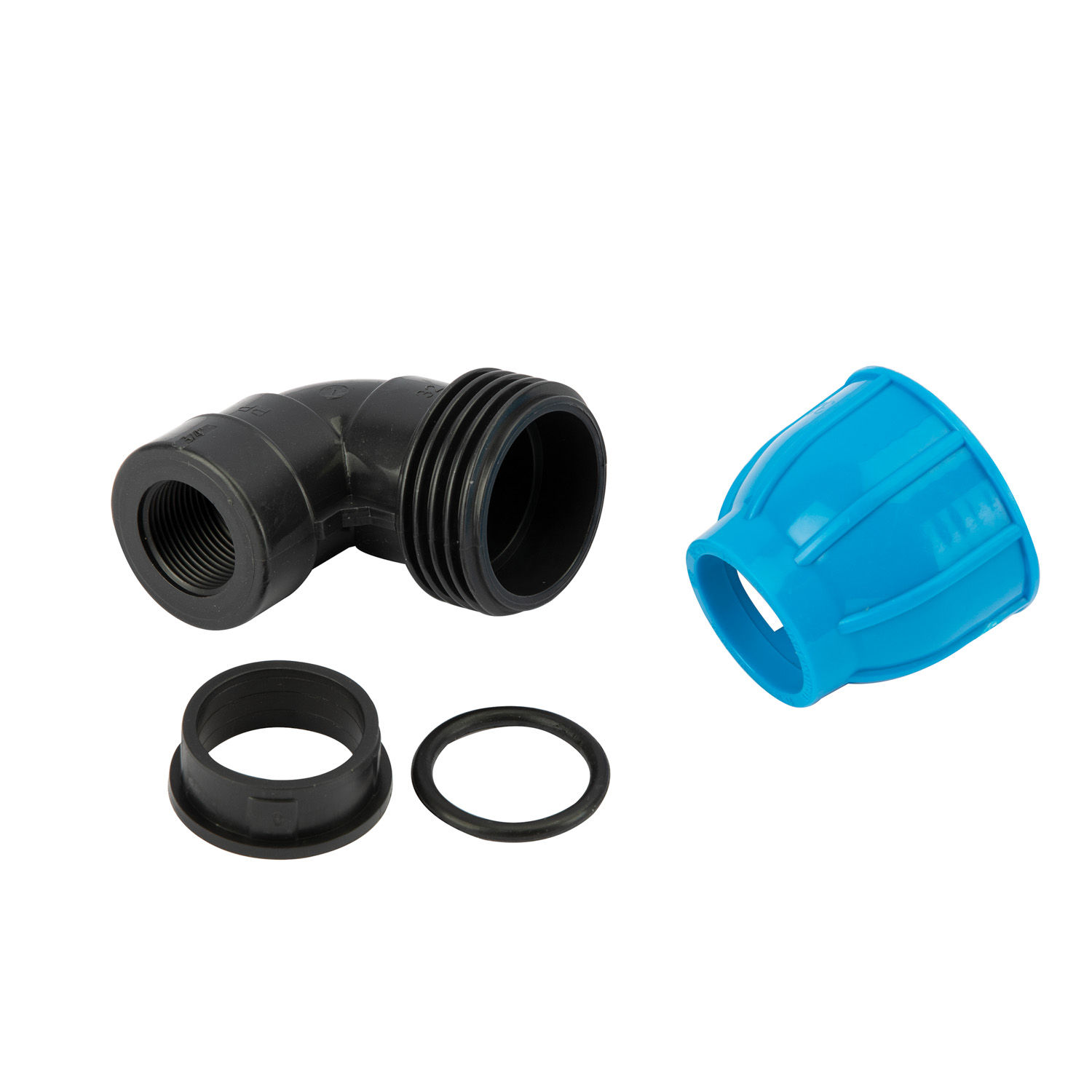 Cot compresiune PEHD, 32mm, filet interior, 3/4", polipropilena, negru-albastru
