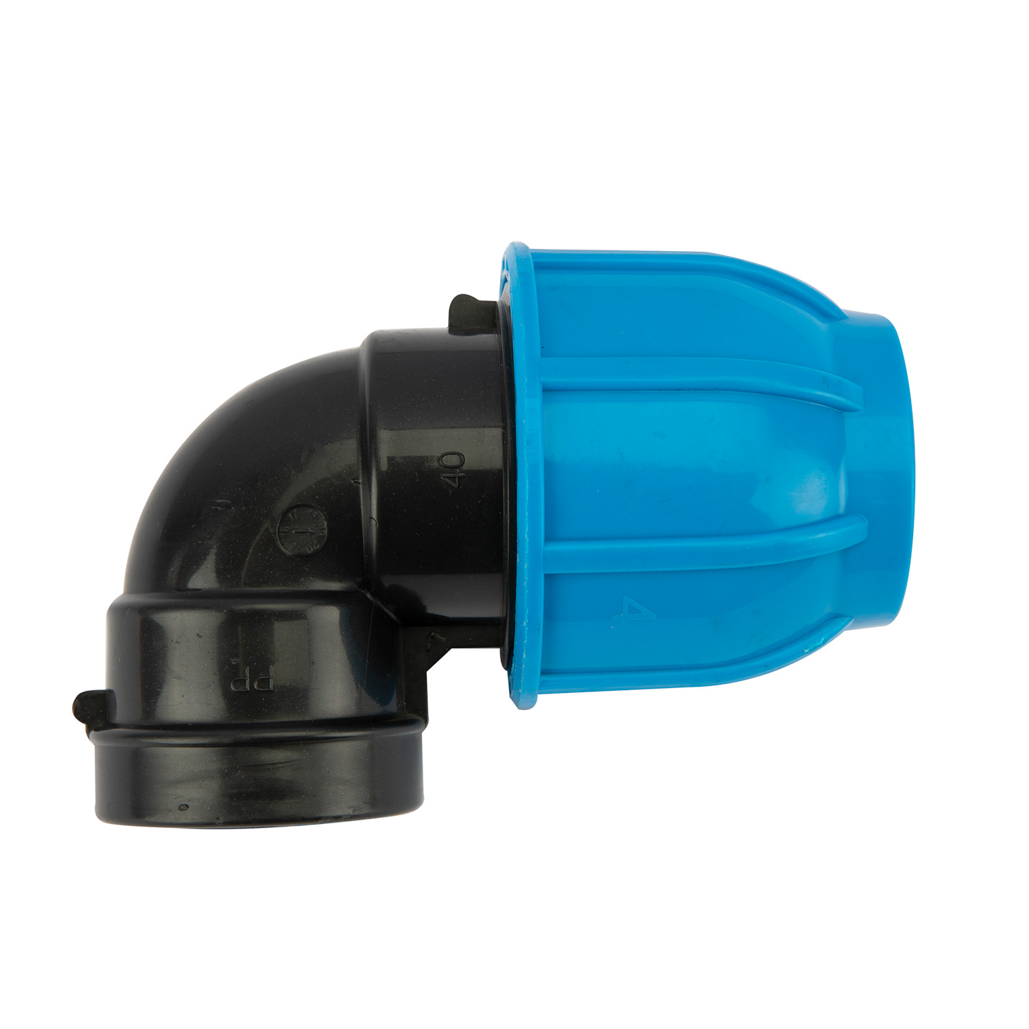 Cot compresiune PEHD, 40mm, filet interior, 1", polipropilena, negru-albastru