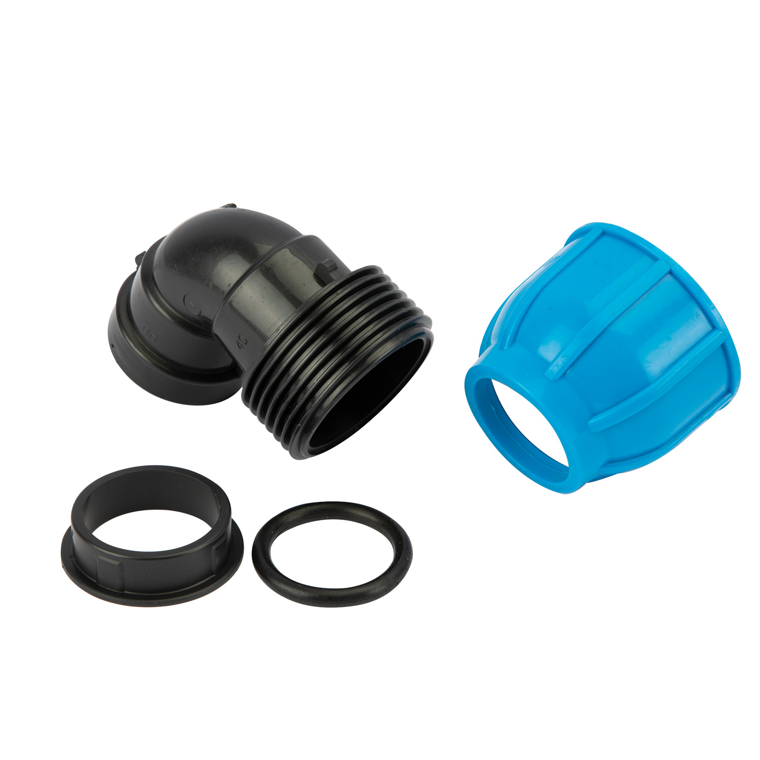 Cot compresiune PEHD, 40mm, filet interior, 1", polipropilena, negru-albastru
