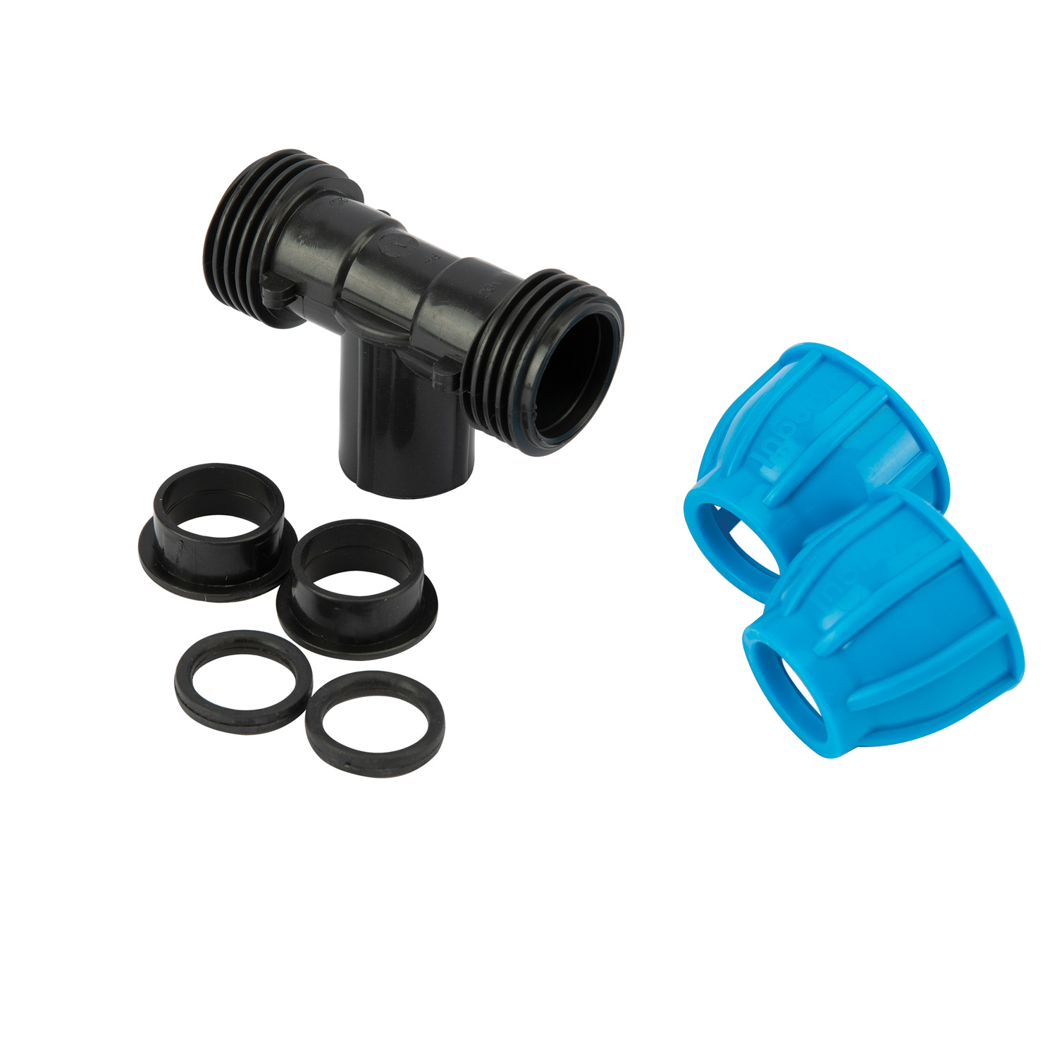Teu compresiune egal PEHD, 20mm, filet interior, 1/2", polipropilena, negru-albastru