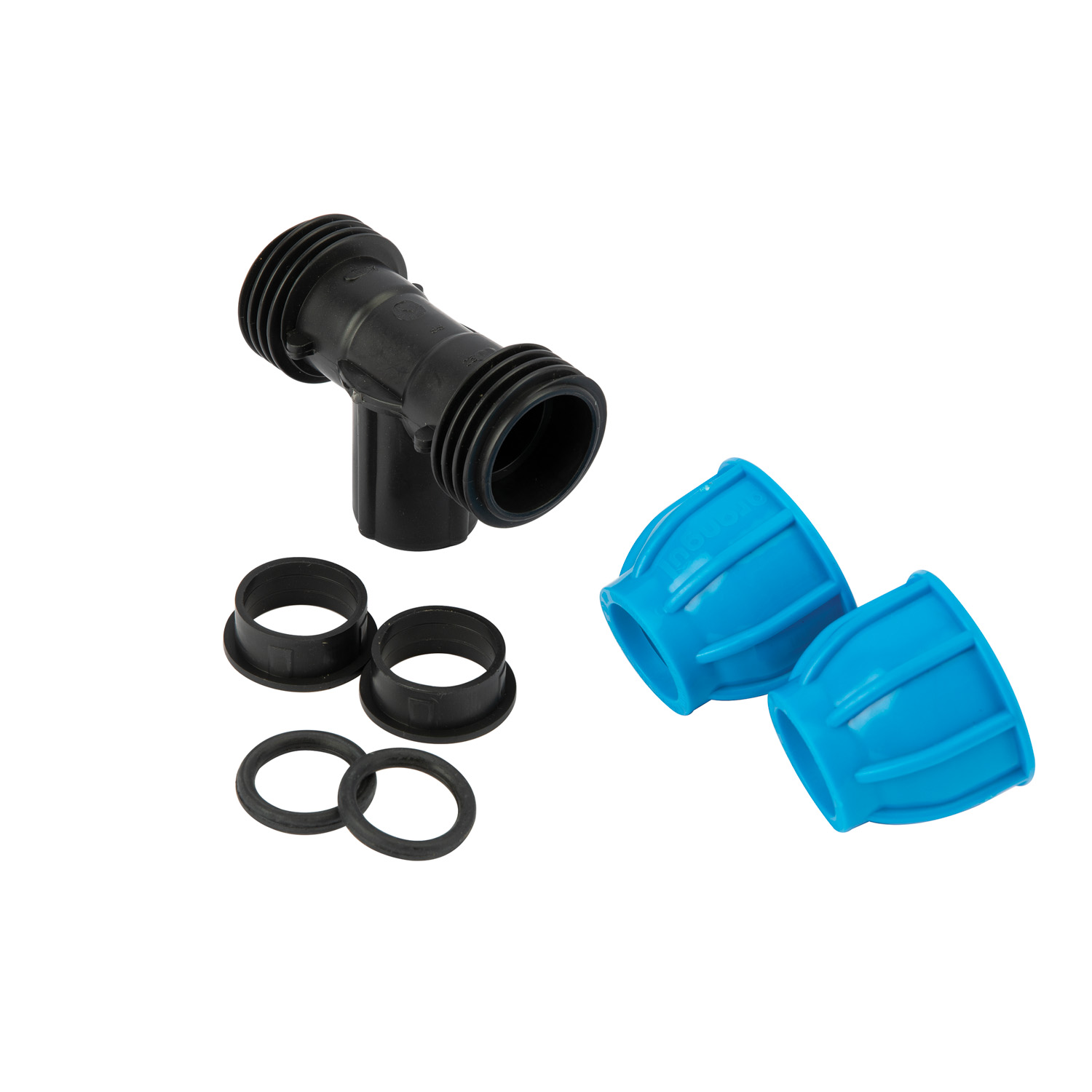 Teu compresiune egal PEHD, 25mm, filet interior, 3/4", polipropilena, negru-albastru
