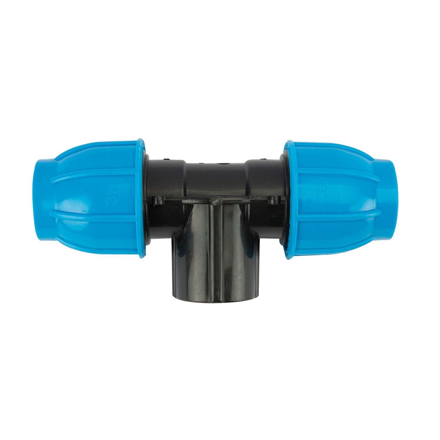 Teu compresiune egal PEHD, 32mm, filet interior, 1", polipropilena, negru-albastru