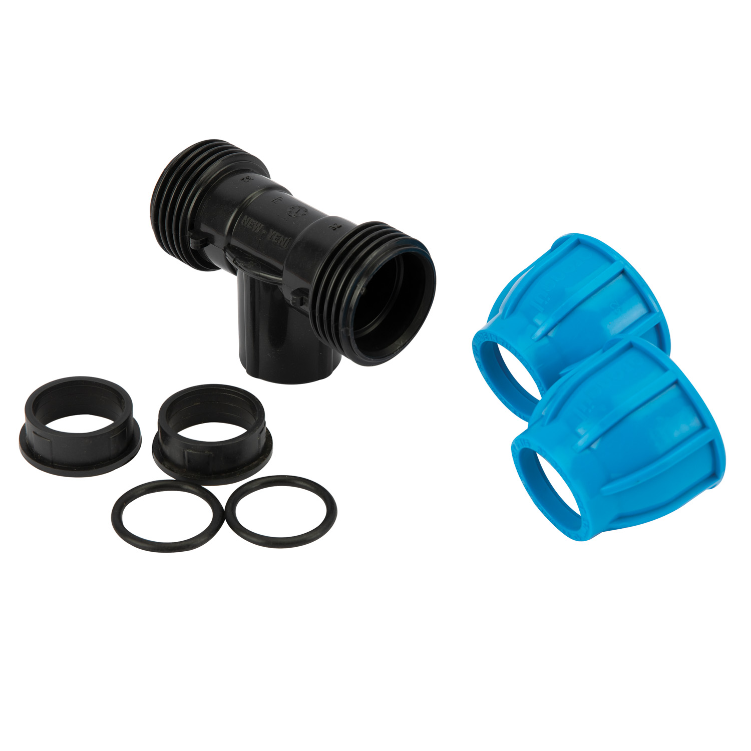 Teu compresiune PEHD, 32mm, filet interior, 3/4", polipropilena, negru-albastru