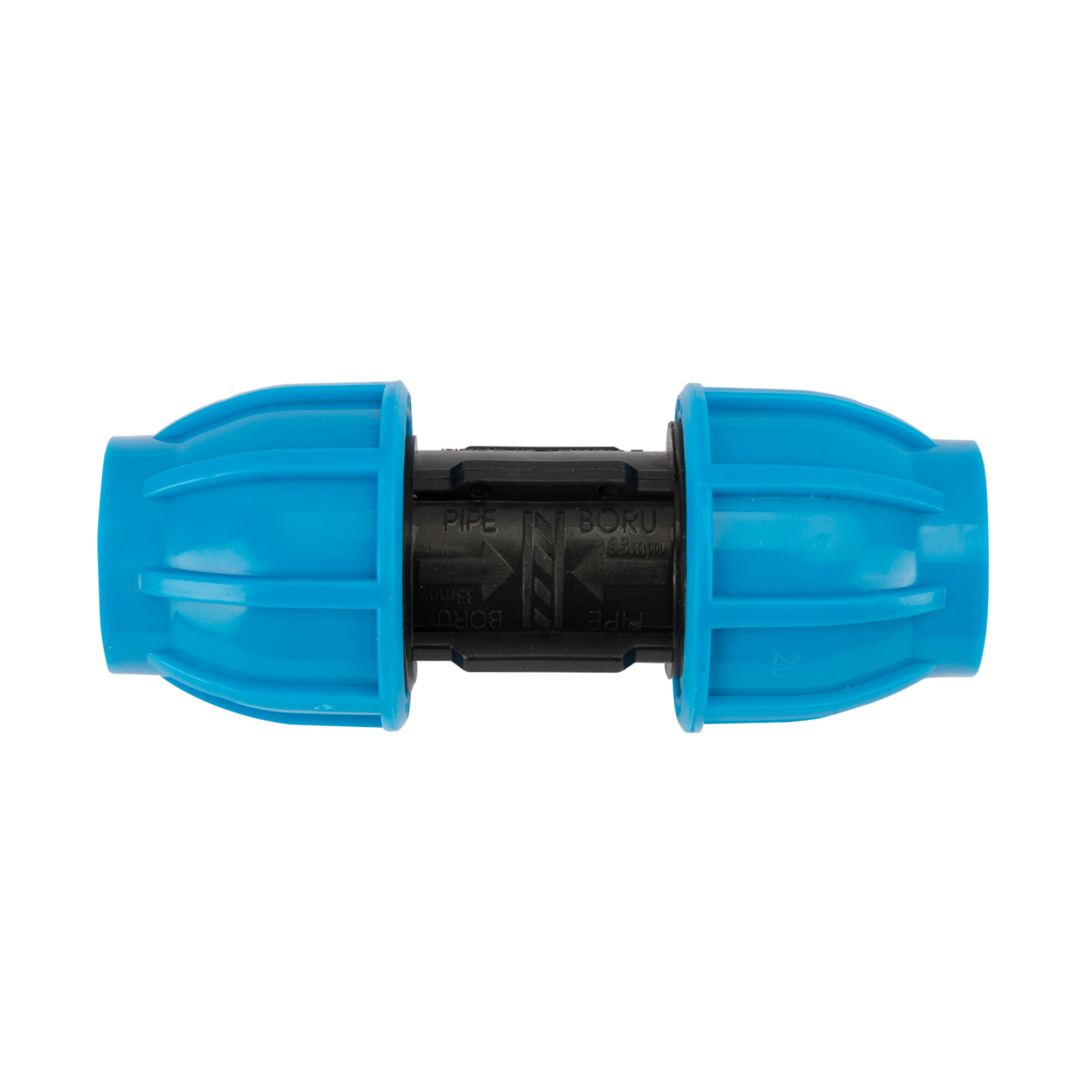 Mufa compresiune egala PEHD, 20mm, polipropilena, negru-albastru