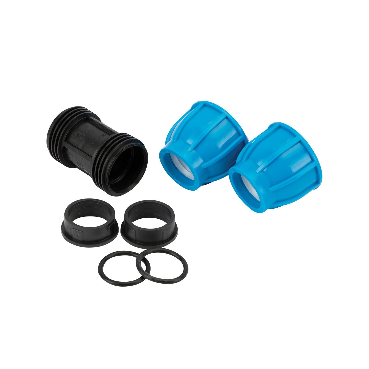 Mufa compresiune egala PEHD, 32mm, polipropilena, negru-albastru