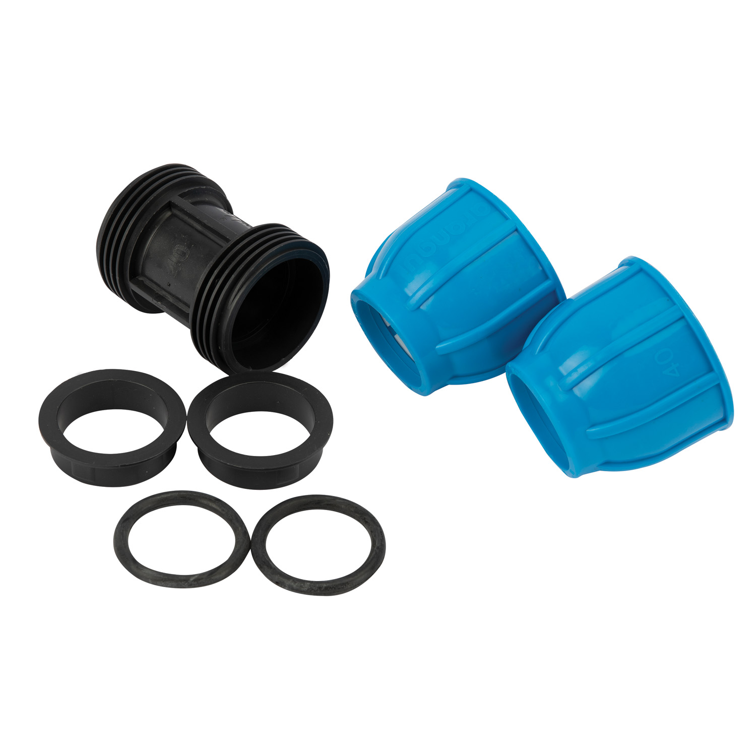 Mufa compresiune egala PEHD, 40mm, polipropilena, negru-albastru