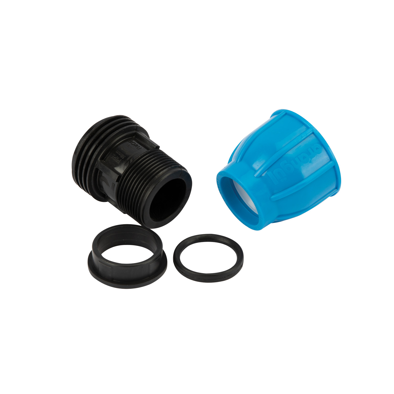 Racord compresiune egal PEHD, 32mm, filet exterior, 1.1/4", polipropilena, negru-albastru