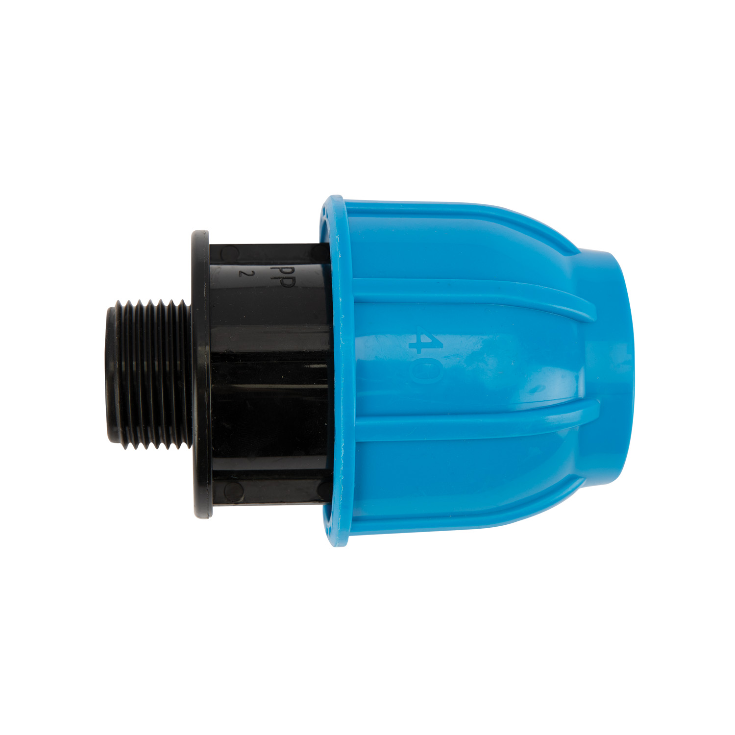 Teu compresiune egal PEHD, 40mm, filet exterior, 1.1/2", polipropilena, negru-albastru