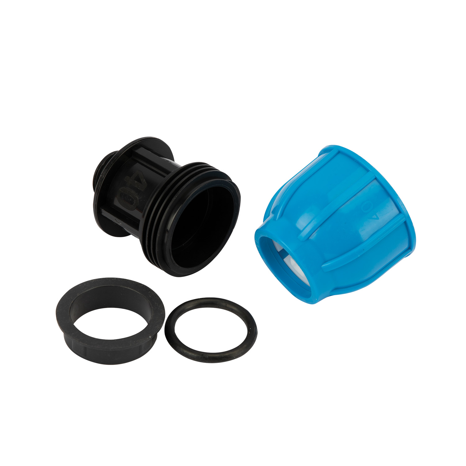 Teu compresiune egal PEHD, 40mm, filet exterior, 1.1/2", polipropilena, negru-albastru