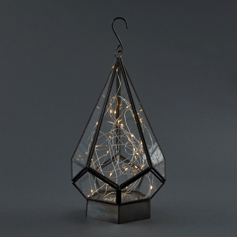 Decoratiune Lampa 30 LED-uri, 28 x 16 cm, metal, negru, lumina alb cald