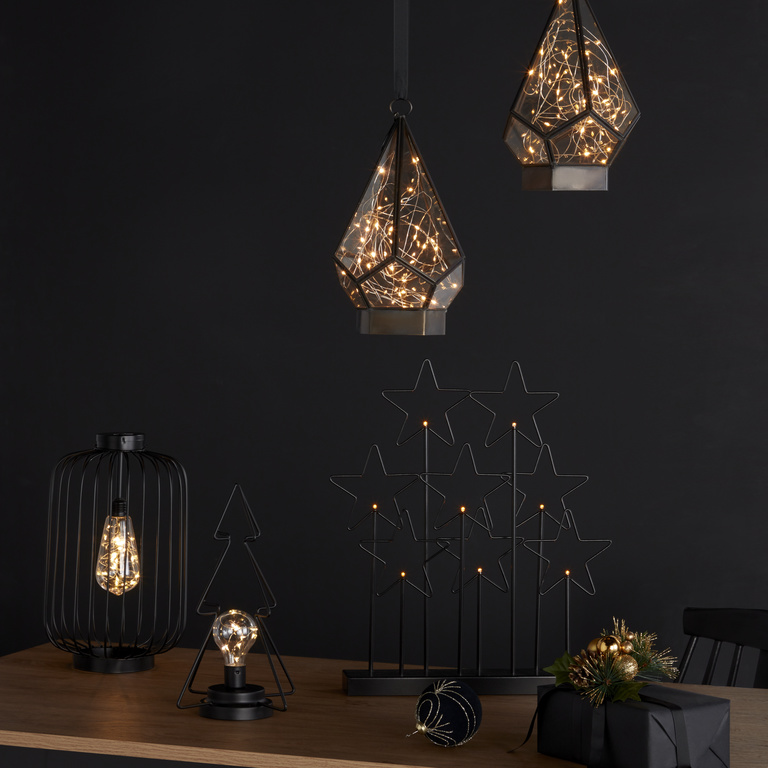 Decoratiune Lampa 30 LED-uri, 28 x 16 cm, metal, negru, lumina alb cald