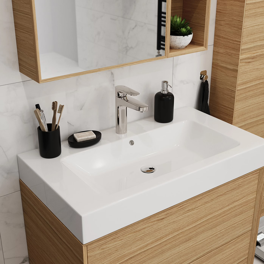 Lavoar baie GOODHOME Duala, rasina, 80 x 45 cm, alb mat