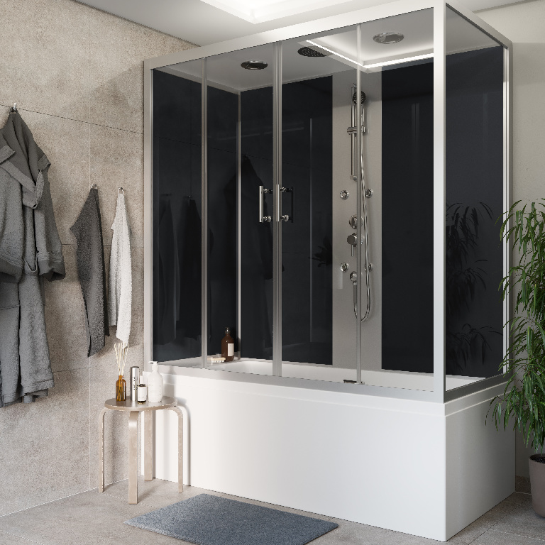Cabina dus cu hidromasaj GoodHome Onega, dreptunghiulara, 85 x 170 x 215 cm, sticla securizata 5mm, profil argintiu