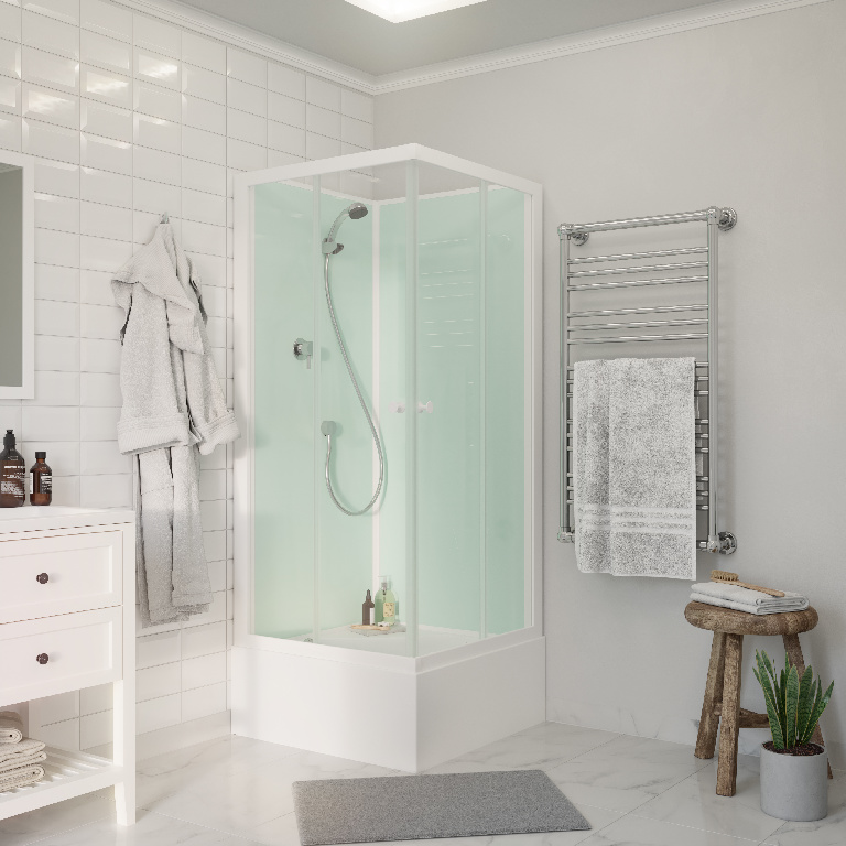 Cabina dus simpla inalta GOODHOME Arkell, patrata, profil metalic, sticla securizata, 80 x 80 x 200 cm, alb
