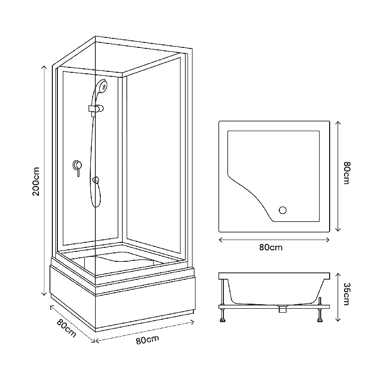 Cabina dus simpla inalta GOODHOME Arkell, patrata, profil metalic, sticla securizata, 80 x 80 x 200 cm, alb