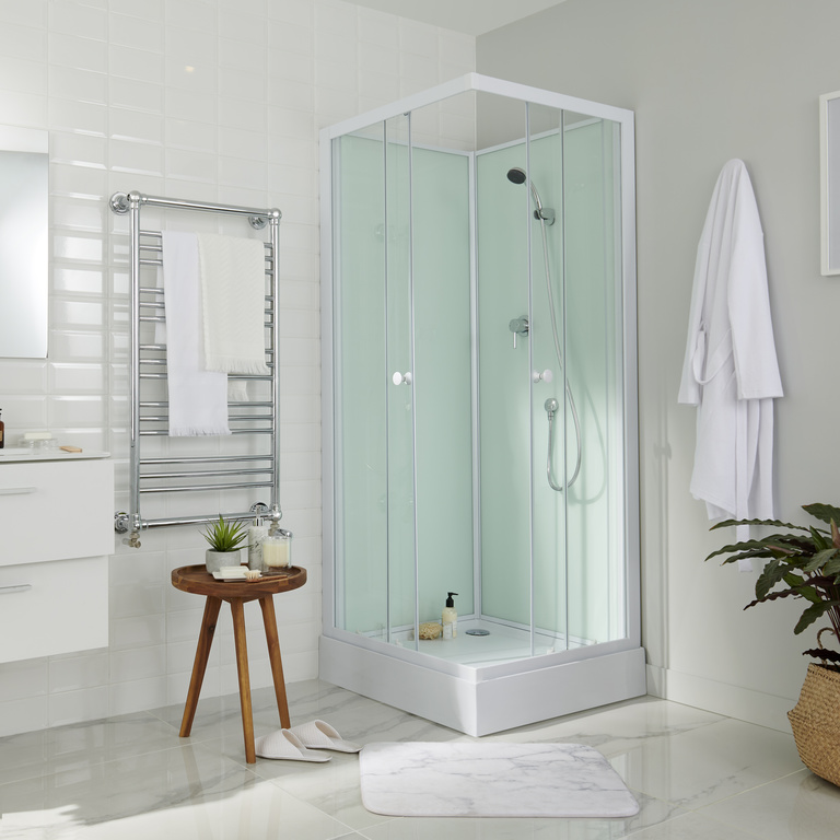 Cabina dus simpla GOODHOME Arkell, patrata, profil metalic, sticla securizata, 80 x 80 x 200 cm, alb