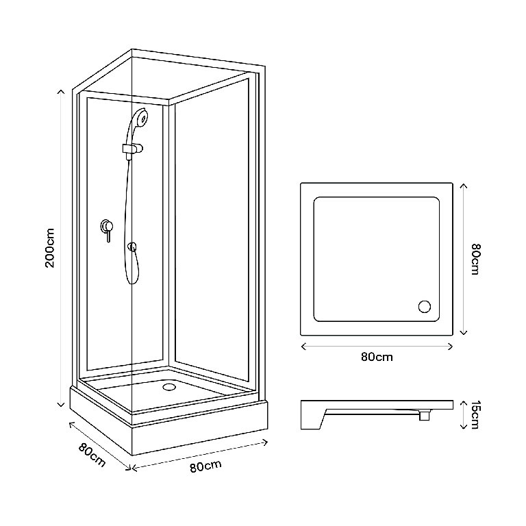 Cabina dus simpla GOODHOME Arkell, patrata, profil metalic, sticla securizata, 80 x 80 x 200 cm, alb