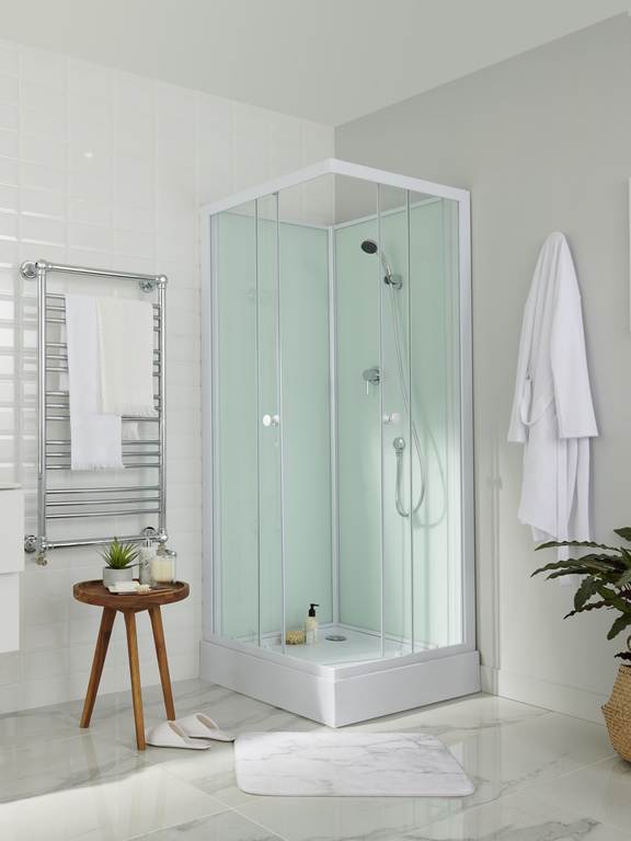 Cabina dus simpla GOODHOME Arkell, patrata, profil metalic, sticla securizata, 80 x 80 x 200 cm, alb