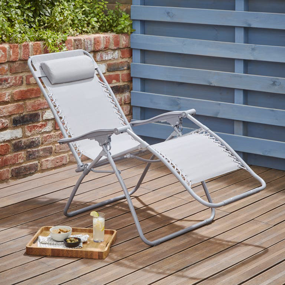 Scaun gradina reglabil GOODHOME Bergama, otel, 162 x 65 x 11.3 cm, gri