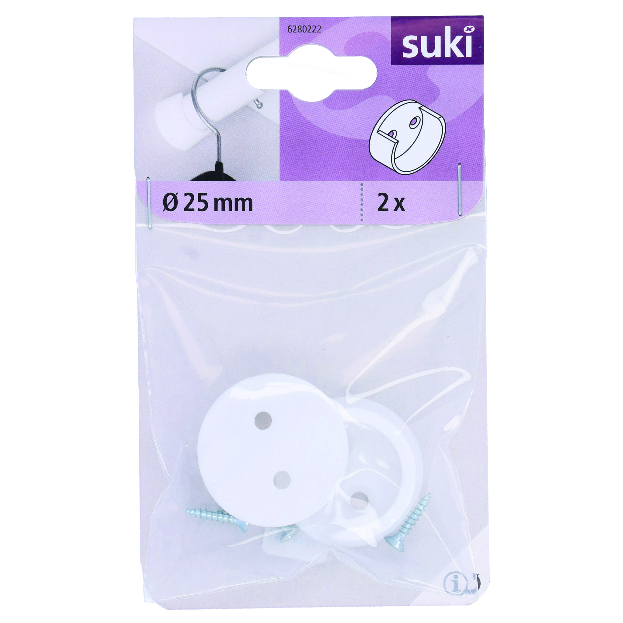 Suport bara dulap Suki 6280222, plastic, 25 mm, alb