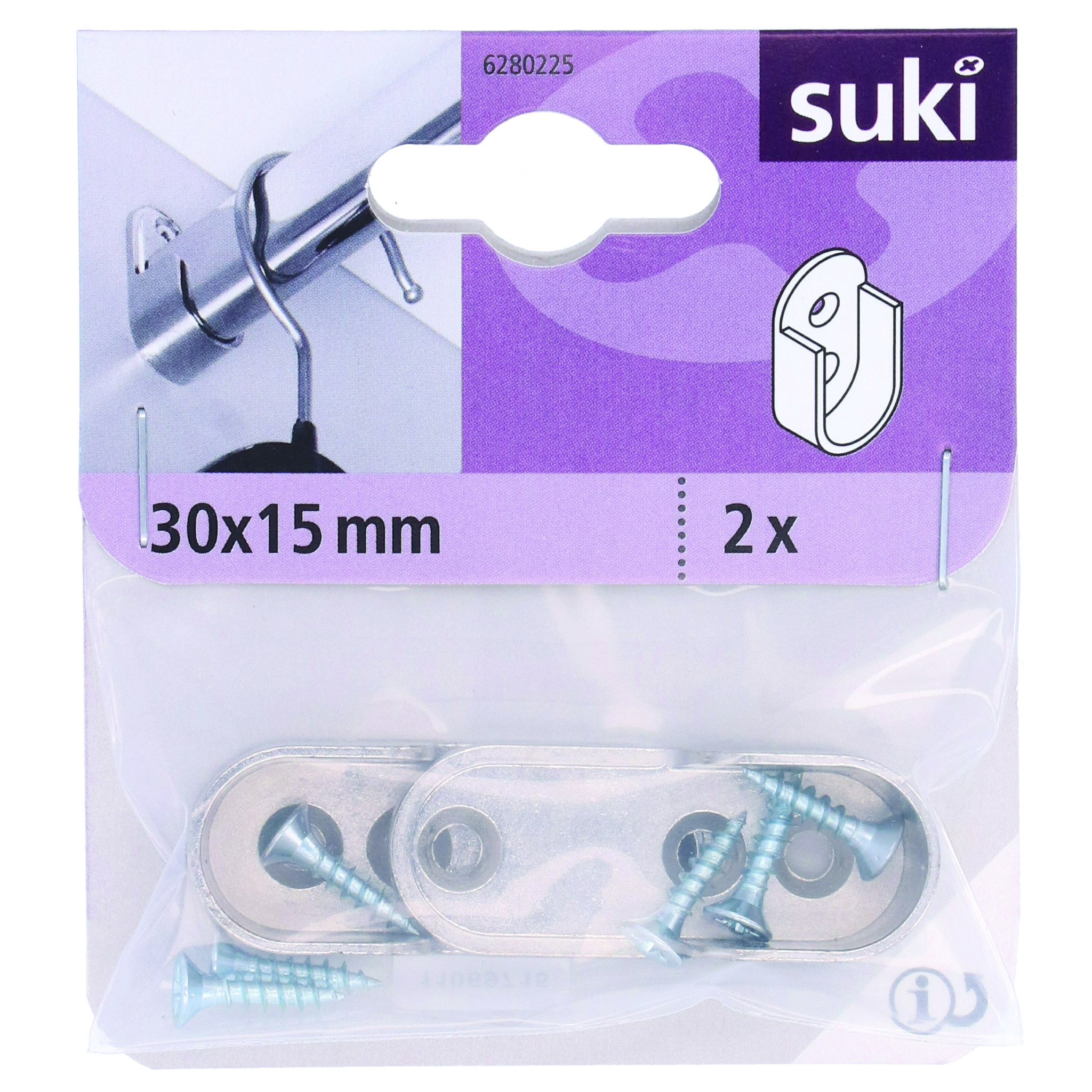 Suport bara dulap Suki 6280225, 30 x 15 mm, nichel