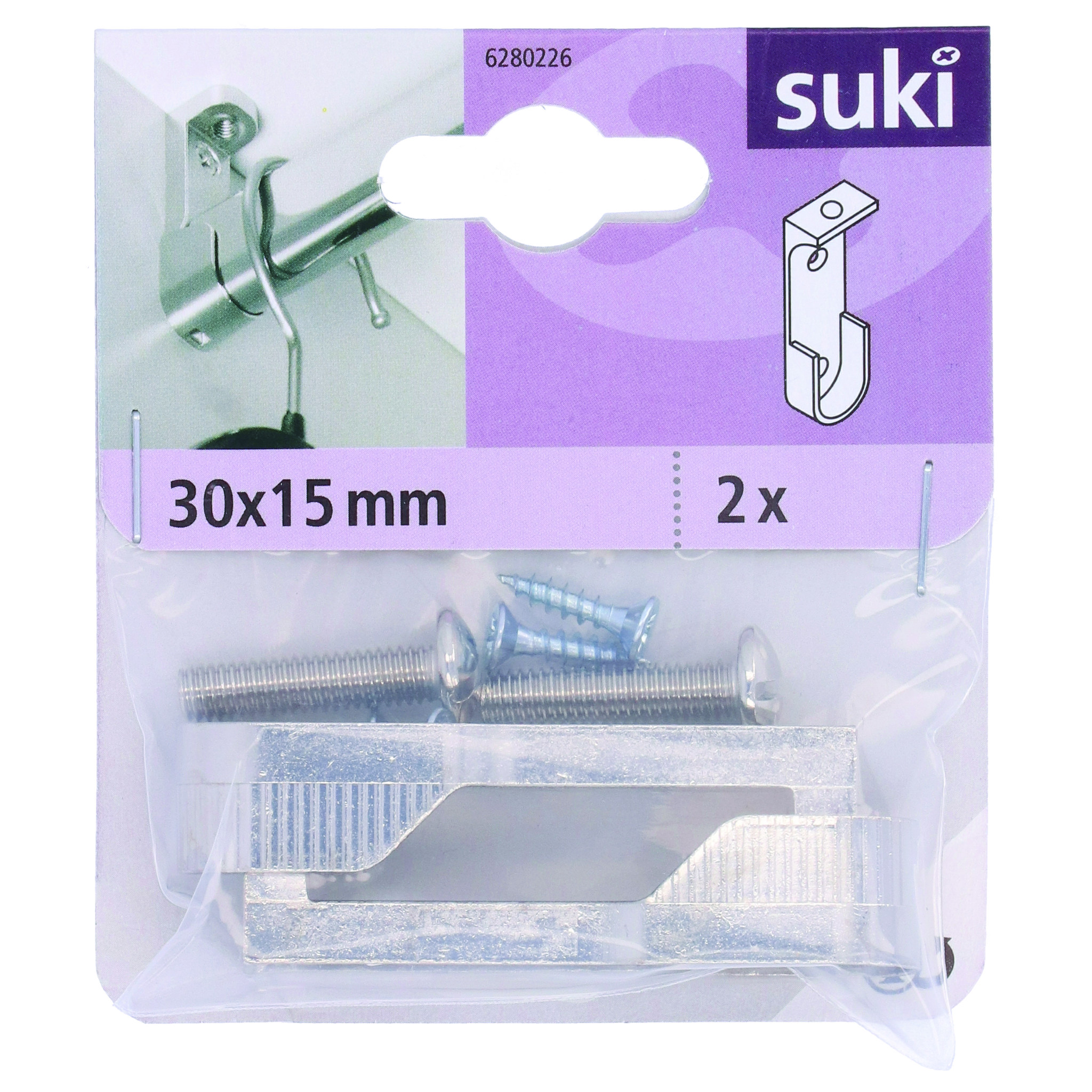 Suport bara dulap Suki 6280226, nichel, 30 x 15 mm, argintiu