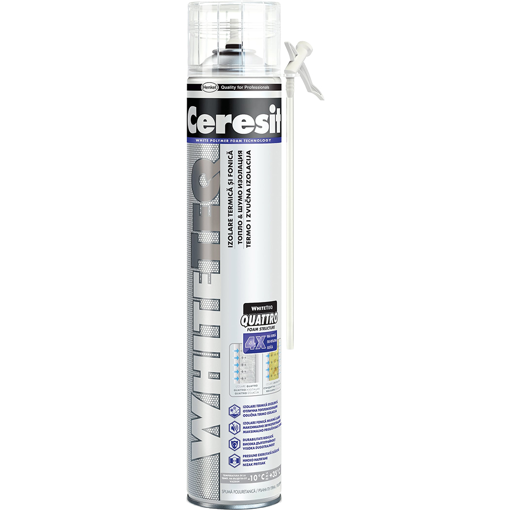 Spuma poliuretanica cu pistol aplicator CERESIT WhiteQ, 750 ml