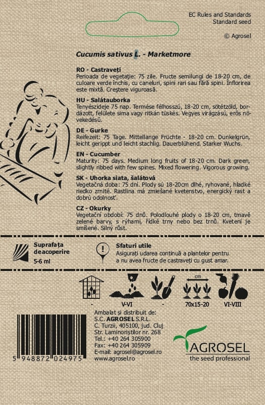 Seminte castraveti Marketmore eco AGROSEL, 5.45 g
