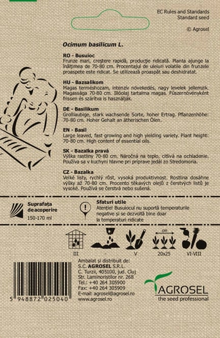 Seminte busuioc eco AGROSEL, 5.45 g