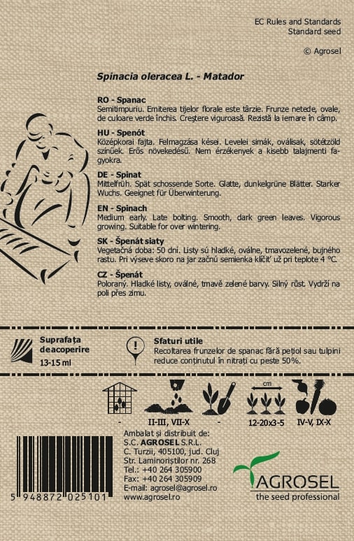 Seminte spanac Matador eco AGROSEL, 5.45 g