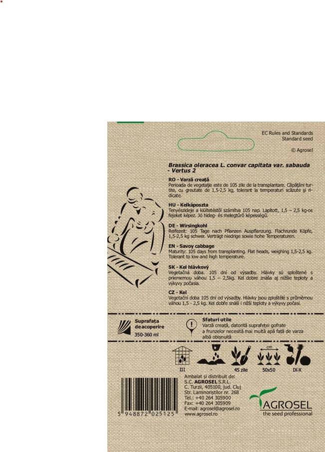 Seminte varza creata Vertus 2 eco AGROSEL, 5.45 g