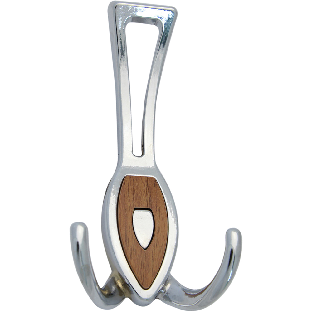 Cuier perete, 3 agatatori, metal, crom-stejar