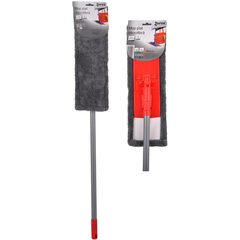 Mop plat ZOREX Pro, microfibra, maner extensibil, gri-rosu