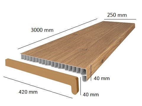 Glaf interior VILO, PVC, 300 x 25 cm, stejar